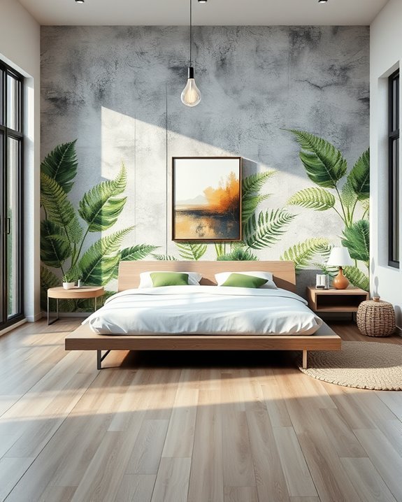 botanical concrete wallpaper design