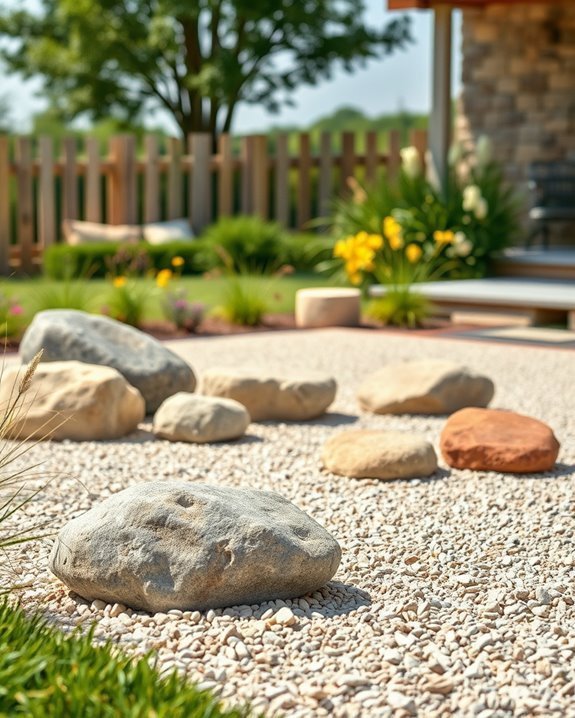 boulders enhance gravel patios