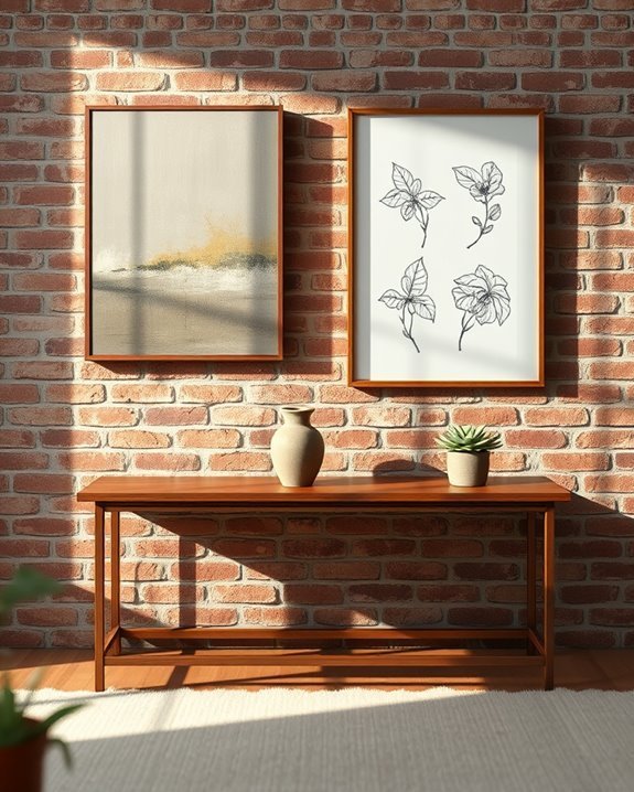 brick backdrop enhances artwork