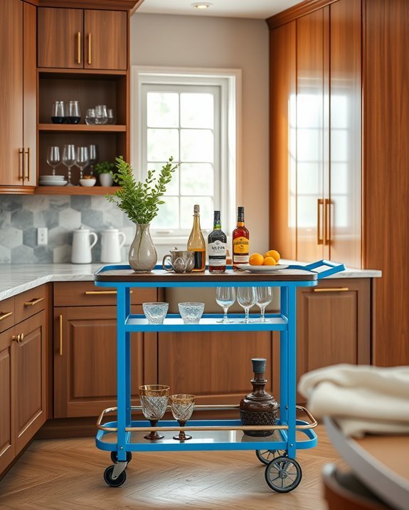 bright blue bar cart