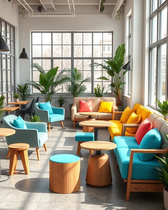 bright color accents enhance atmosphere