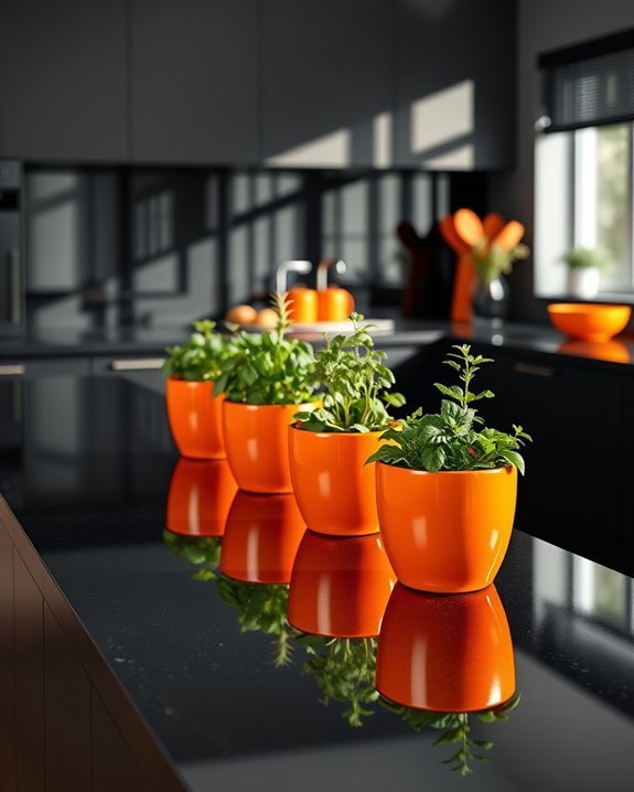 bright orange herb planters
