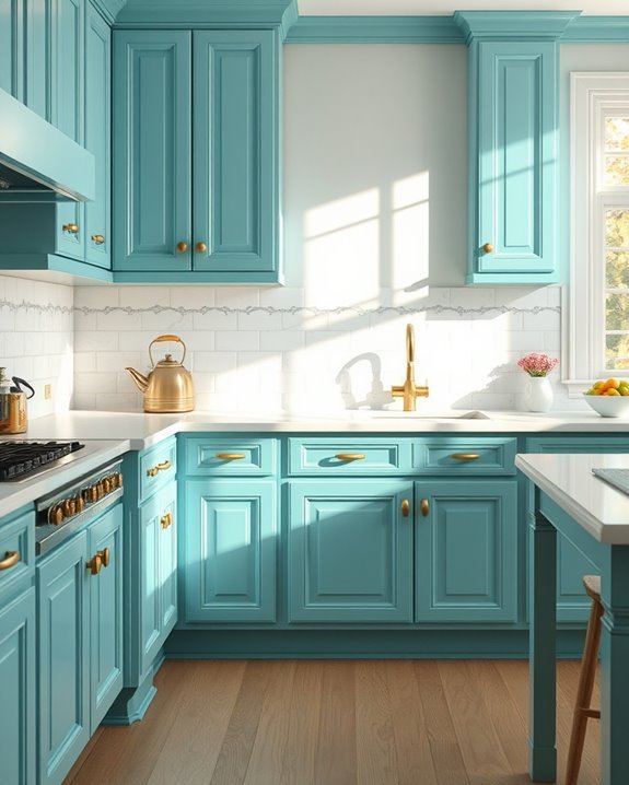 bright vintage mint cabinets