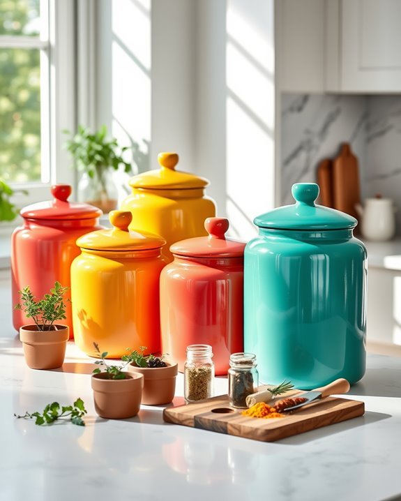 brightly colored kitchen canisters