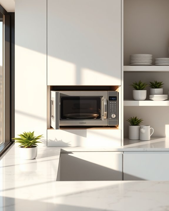 built in microwave enhances functionality