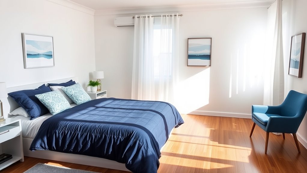 calm blue and white bedrooms