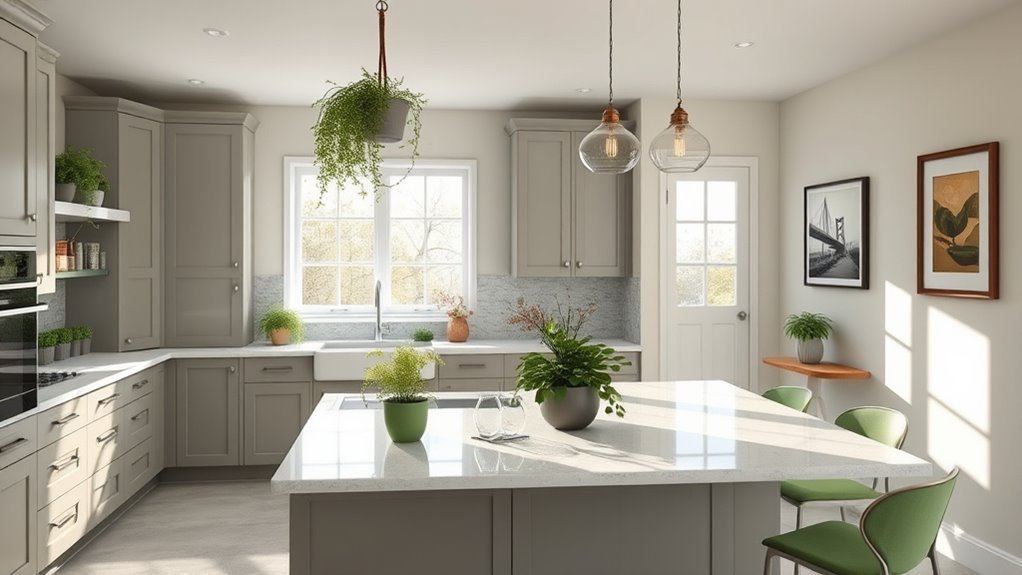calm grey and green kitchens
