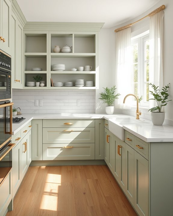 calming nature inspired kitchen cabinets