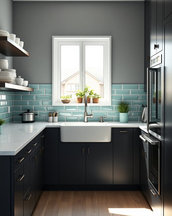 charcoal and mint kitchen design