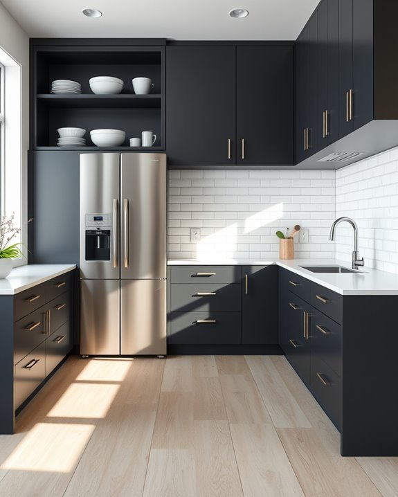 charcoal cabinets enhance minimalism