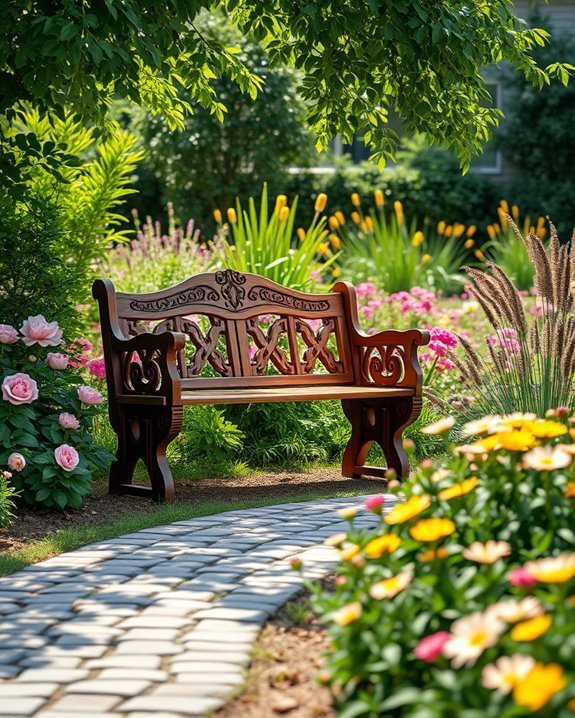 charming garden benches enhance tranquility