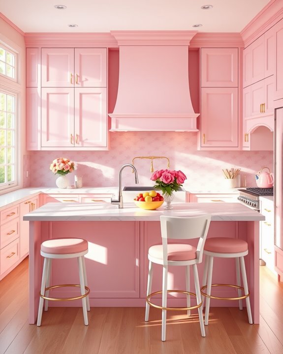 charming pink and white kitchen