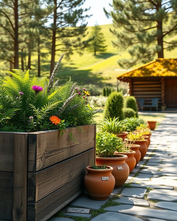 charming rustic planters enhance ambiance