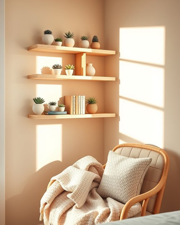 charming shelves enhance bedroom decor