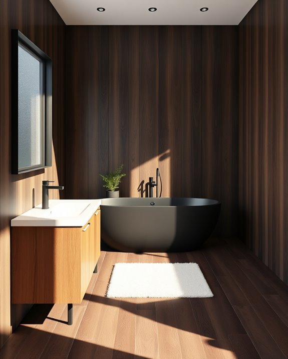 chic black and wood bathroom