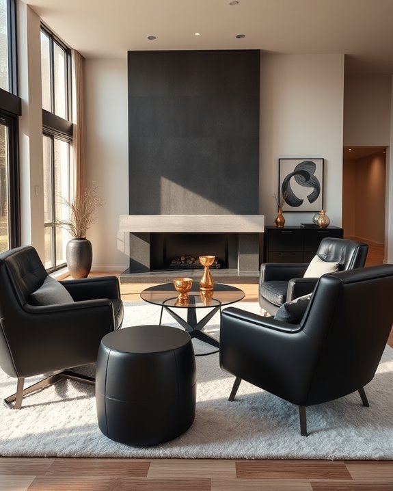 chic black leather armchairs