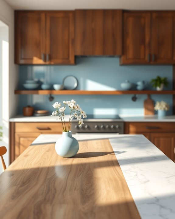 chic blue brown kitchen design