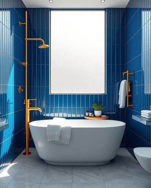 chic blue tiles gold fixtures