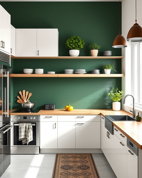 chic dark green kitchen accent