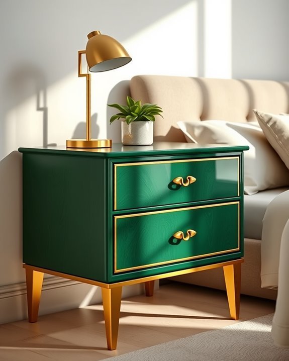 chic green and gold nightstand