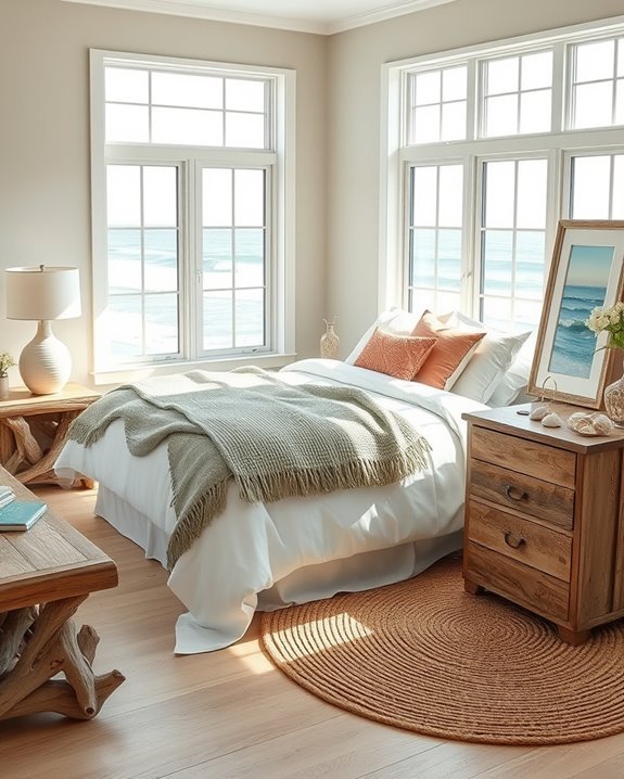 coastal bedroom driftwood accents