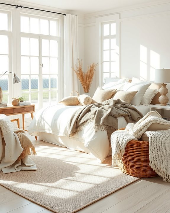 coastal bedroom fabric layering