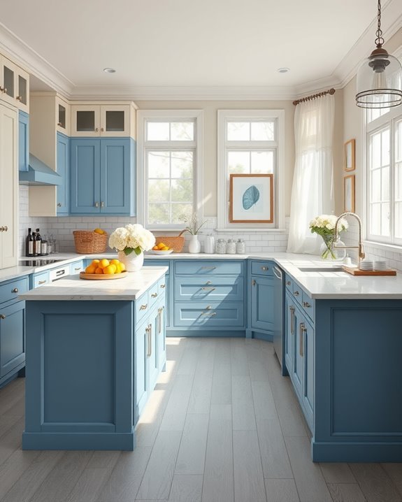 coastal blue and cream kitchens