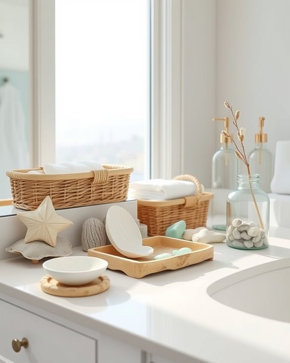 coastal inspired bathroom organization