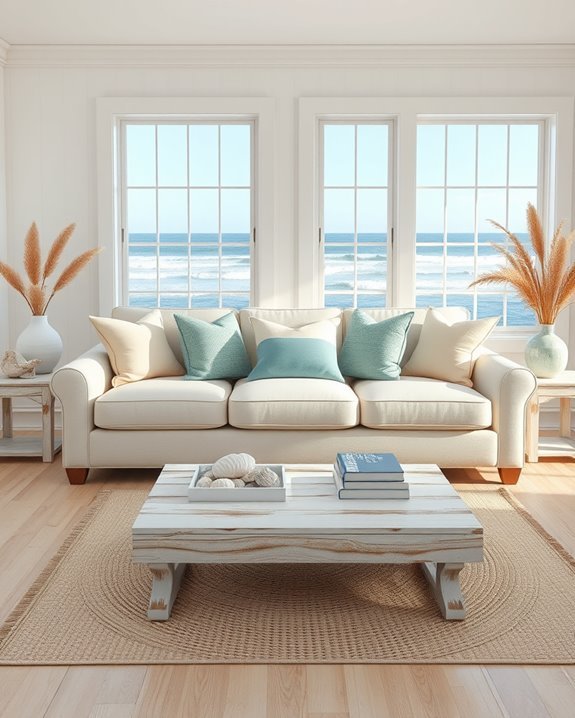 coastal inspired cream sofa decor