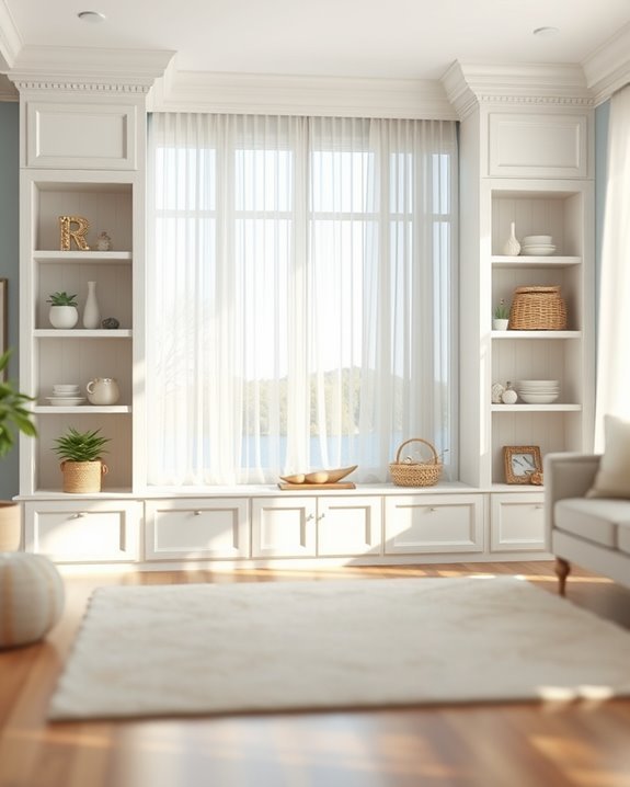 coastal themed built in shelves