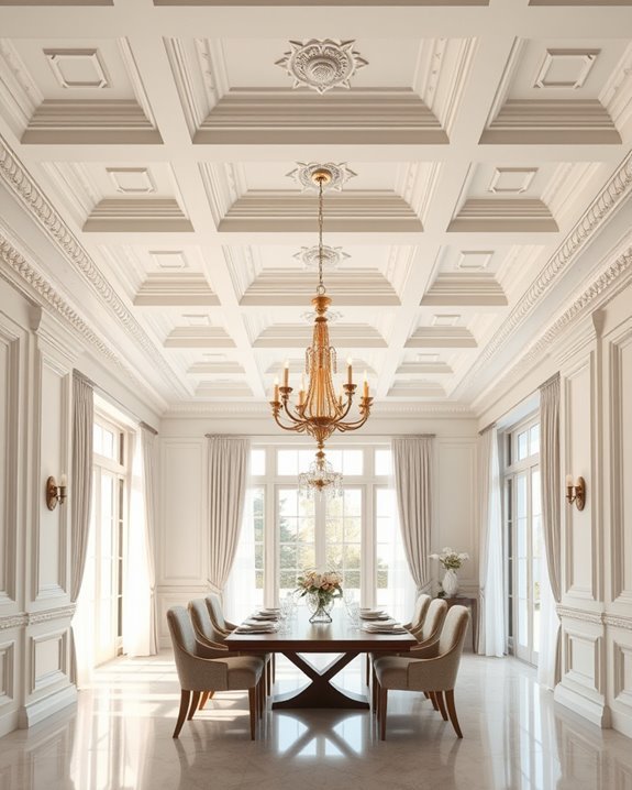 coffered ceiling vintage lighting