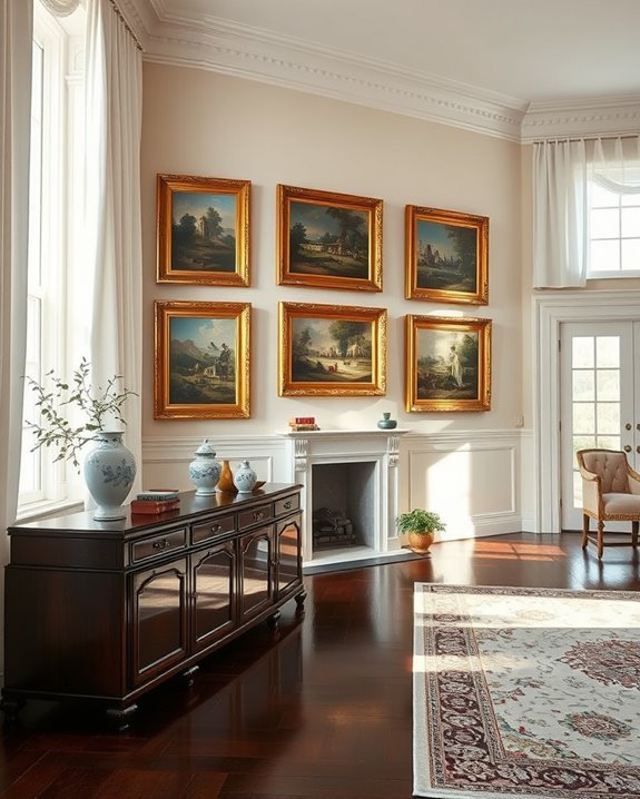 colonial artwork enhances decor