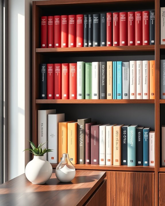 color coded bookshelf organization