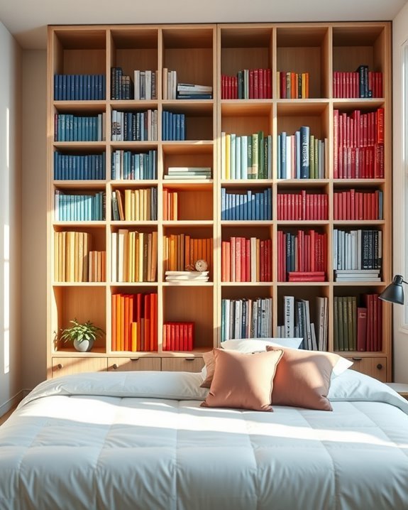 color coded bookshelf organization