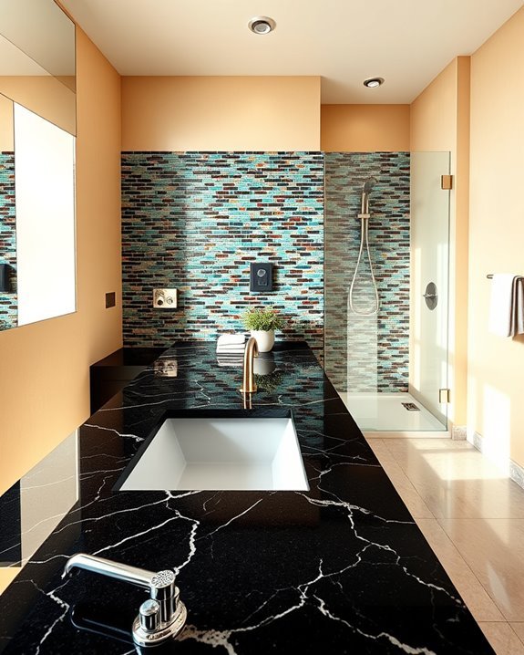 colorful backsplashes enhance black granite