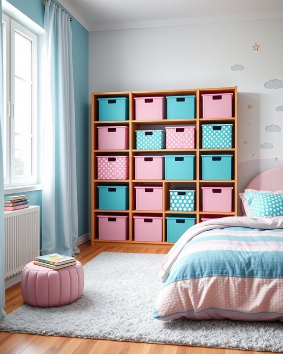 colorful bins for organization