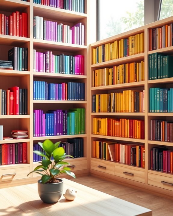 colorful bookshelf organization tips