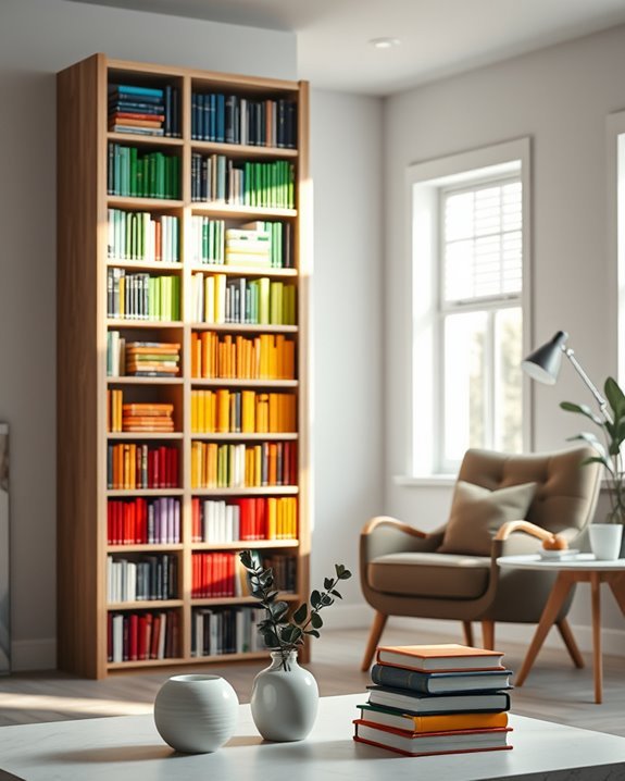 colorful bookshelf organization tips