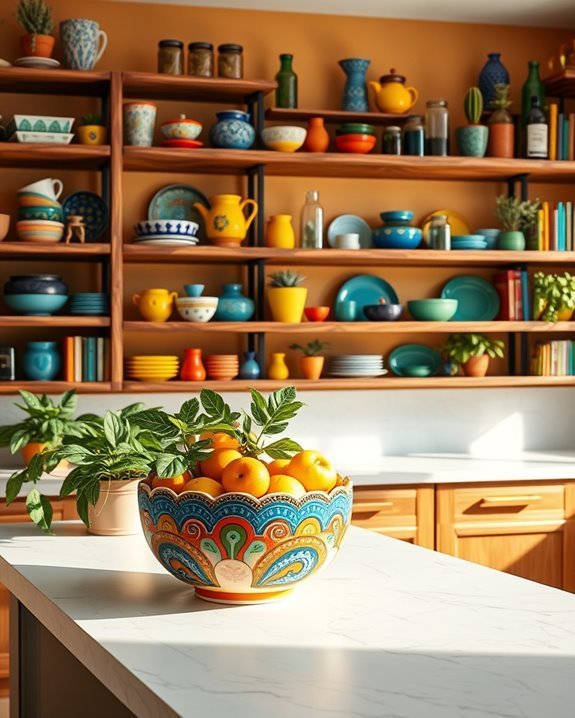 colorful eclectic open shelving