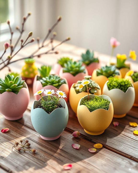 colorful eggshell planters creation