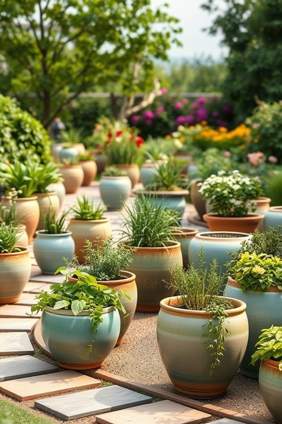 colorful glazed pot gardens