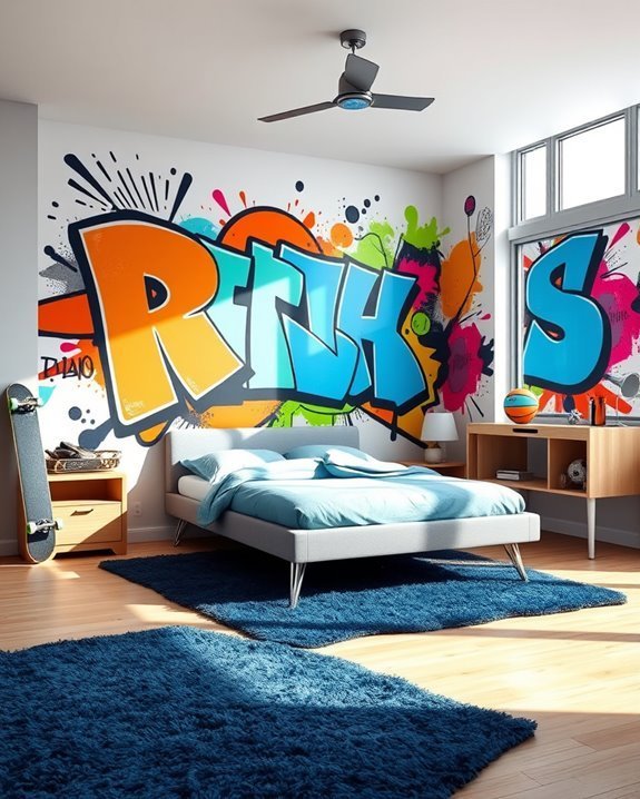 colorful graffiti bedroom design