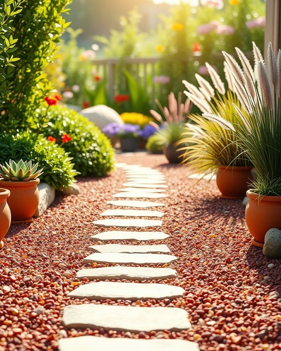 colorful gravel patio design