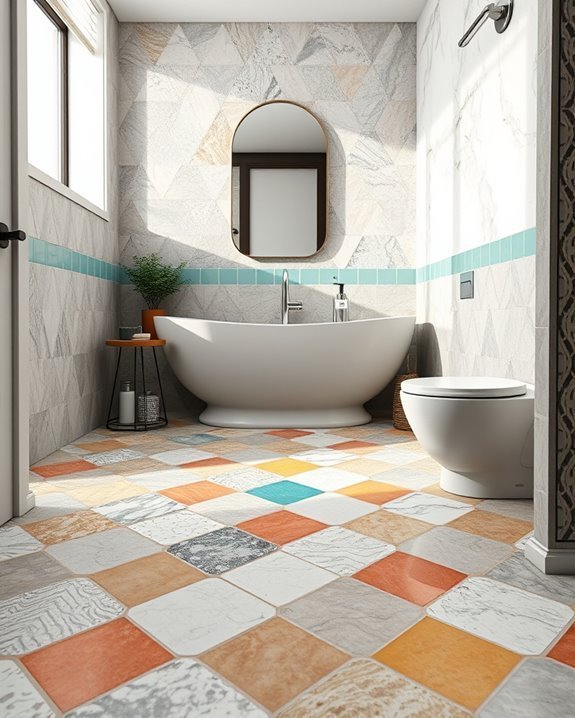 colorful grout enhances bathrooms