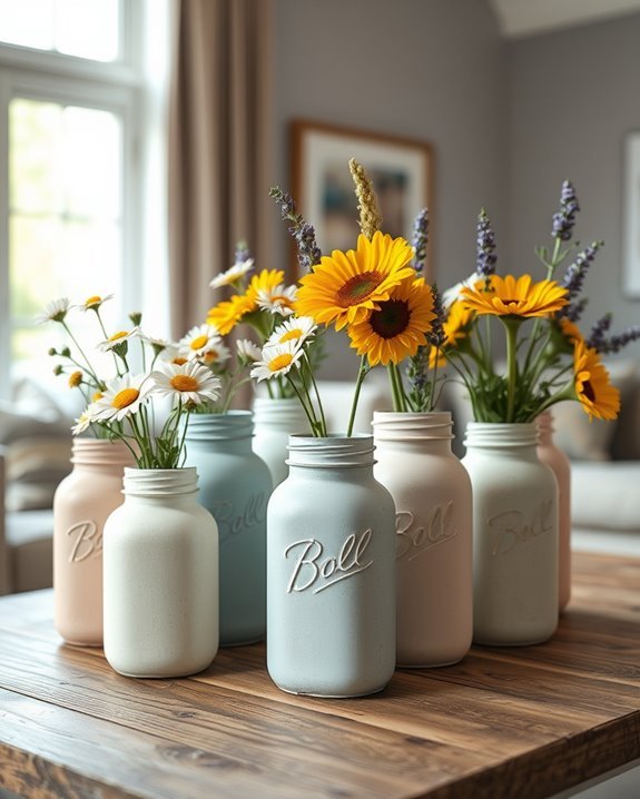 colorful mason jar vases