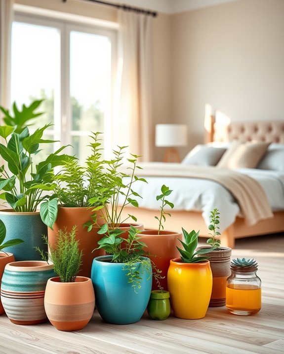 colorful plant pot arrangements