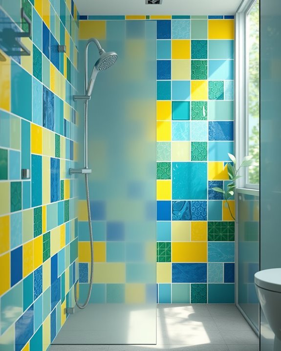 colorful playful shower tiles
