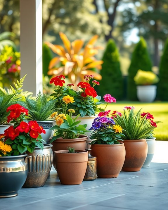 colorful potted plant arrangements
