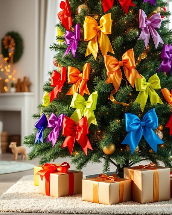 colorful rainbow tree bows