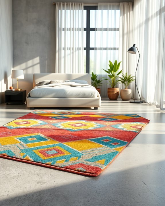 colorful rugs enhance concrete
